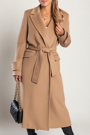 Κομψό μακρύ παλτό Canossa, καμηλό χρώμα