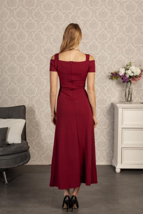 Κομψό μακρύ φόρεμα Nessa, μπορντό