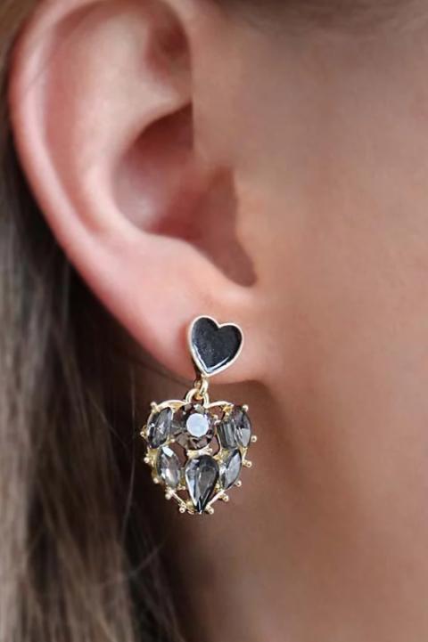 Κομψά σκουλαρίκια σε σχήμα καρδιάς, ART369, μαύρο