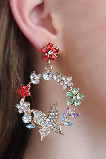 Κομψά σκουλαρίκια με διακοσμητικά διαμάντια, ART386, πολύχρωμα