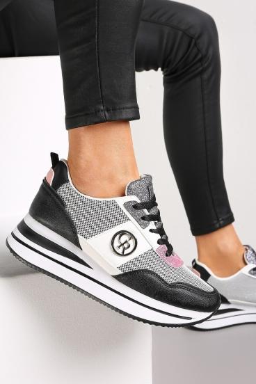 Μοντέρνα sneakers με διακοσμητική λεπτομέρεια, FF525, μαύρο