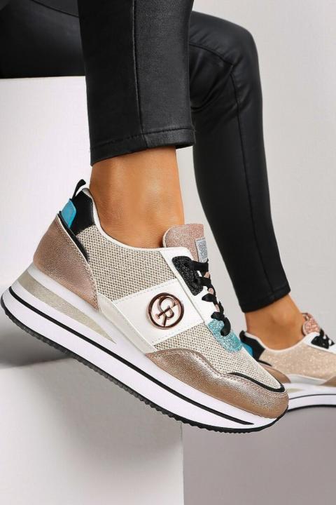 Μοντέρνα sneakers  με διακοσμητική λεπτομέρεια, FF525, χρώμα σαμπάνιας
