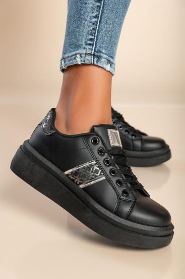 Μόδα sneakers με επίπεδη σόλα, V11YD30061, μαύρο