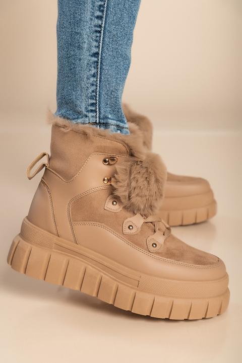 Μοντέρνα sneakers από faux γούνα, W0YD654123, καμηλό χρώμα