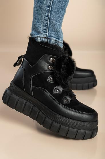 Μοντέρνα sneakers με faux γούνα, W0YD654123, μαύρο