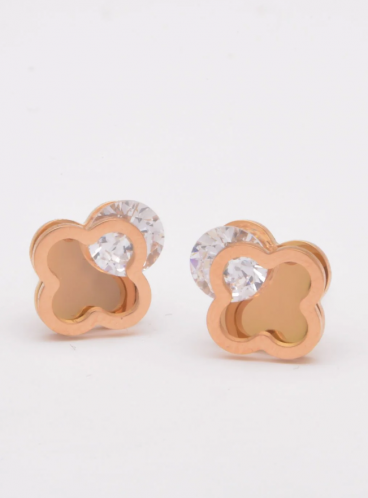 Κομψά σκουλαρίκια με διακοσμητικό διαμάντι, ART510, ροζ χρυσό