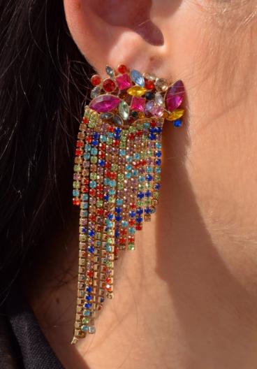 Κομψά κρεμαστά σκουλαρίκια με διακοσμητικά διαμάντια ART1047, πολύχρωμα