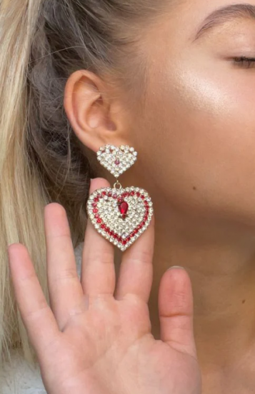 Κομψά σκουλαρίκια με διακοσμητικά διαμάντια ART360, κόκκινο
