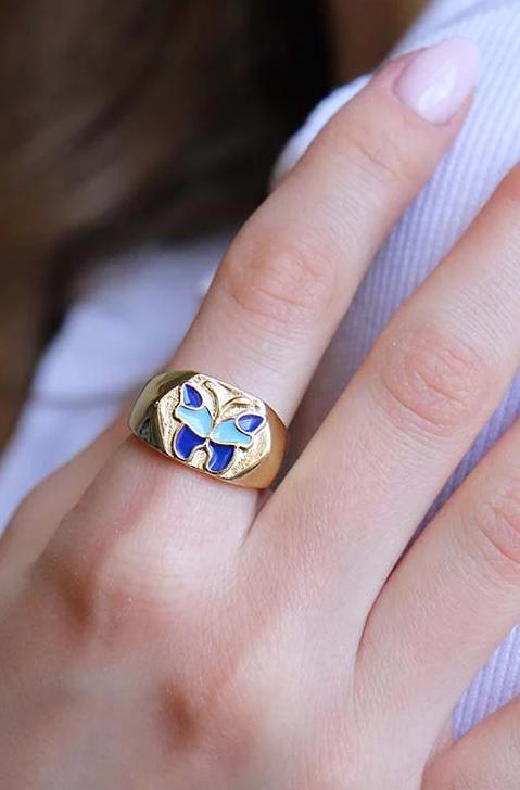 Κομψό δαχτυλίδι με μοτίβο πεταλούδας ART531, μπλε χρώμα