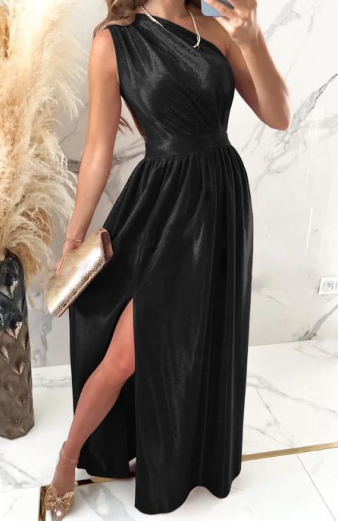 Κομψό μάξι φόρεμα από απομίμηση βελούδου, μαύρο