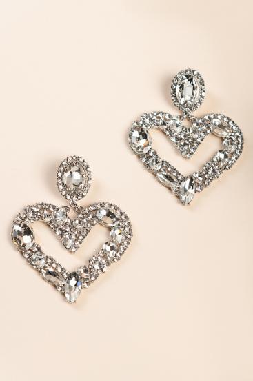 Κομψά σκουλαρίκια σε σχήμα καρδιάς ART1062, ασημί χρώμα