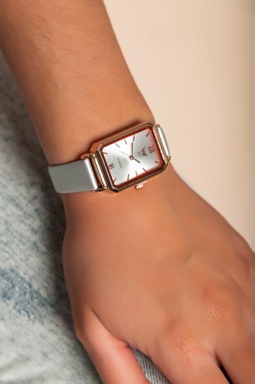 Κομψό ρολόι με λουράκι από faux δέρμα ART2013, ανοιχτό γκρι