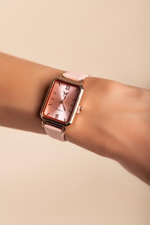 Κομψό ρολόι με λουράκι από faux δέρμα ART2012 , ανοιχτό ροζ