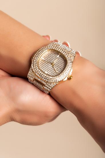 Κομψό ρολόι με διακοσμητικά διαμάντια ART2008, χρυσό χρώμα
