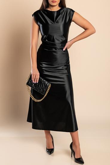 Μίντι φόρεμα από απομίμηση σατέν 31290, μαύρο