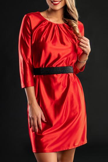 Κομψό μίνι φόρεμα από απομίμηση σατέν 31037, κόκκινο