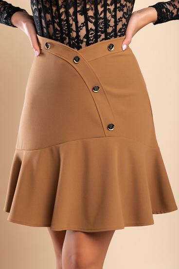 Μίνι φούστα με διακοσμητικά κουμπιά 31289, καμηλό χρώμα