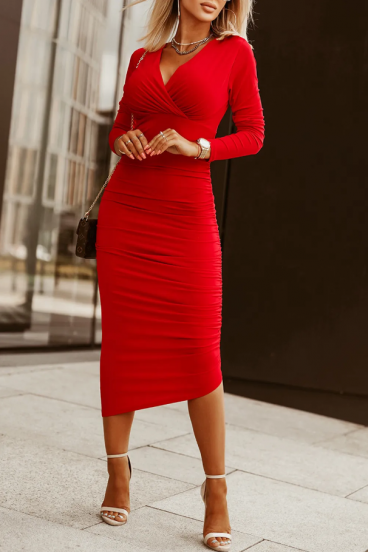 Στενό μίντι φόρεμα 19120, κόκκινο