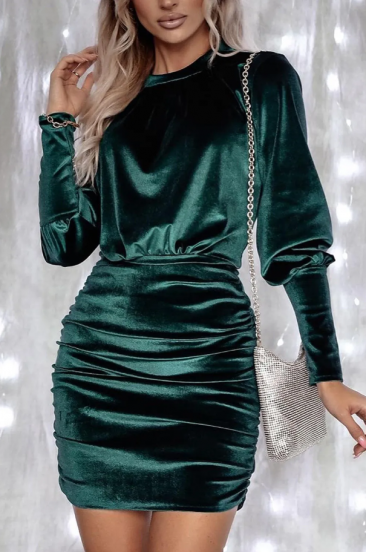 Μίνι φόρεμα από faux βελούδο, πράσινο