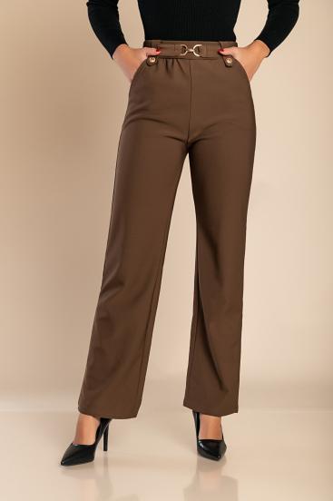 Παντελόνι μόδας με μεταλλική λεπτομέρεια FL8853, καφέ