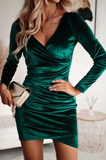 Μίνι φόρεμα από faux βελούδο 19221, πράσινο