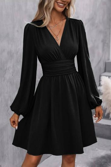 Μίντι φόρεμα με ελαστική μέση 19223, μαύρο