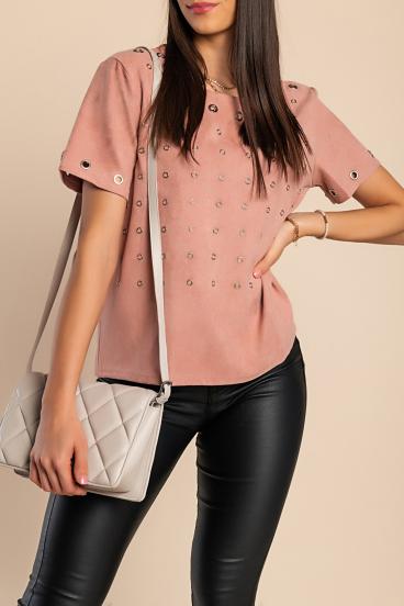 Φαρδύ μπλουζάκι με μεταλλικούς κρίκους 6220, ροζ