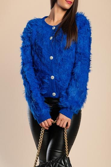 Μπουφάν με λεπτομέρειες από faux γούνα GJD33081, μπλε