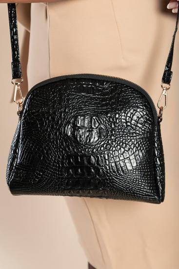 Μικρή τσάντα με μοτίβο από δέρμα κροκόδειλου 9135, μαύρο