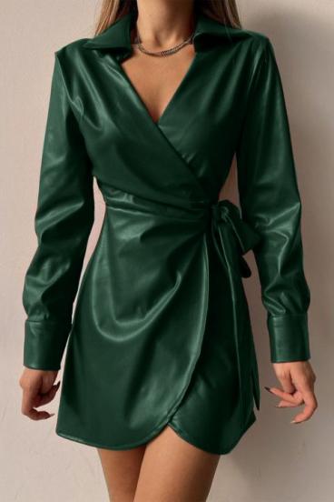 Κομψό Μίνι Φόρεμα με faux γιακά με πέτο Pellita, σκούρο πράσινο