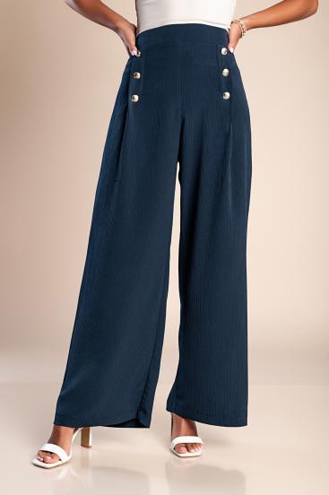 Κομψό μακρύ παντελόνι με κουμπιά 31842, σκούρο μπλε
