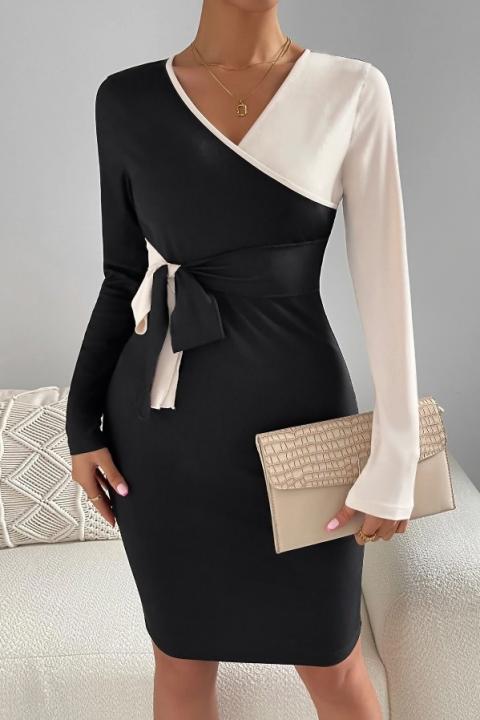 Κομψό φόρεμα σε δίχρωμο συνδυασμό, λευκό και μαύρο
