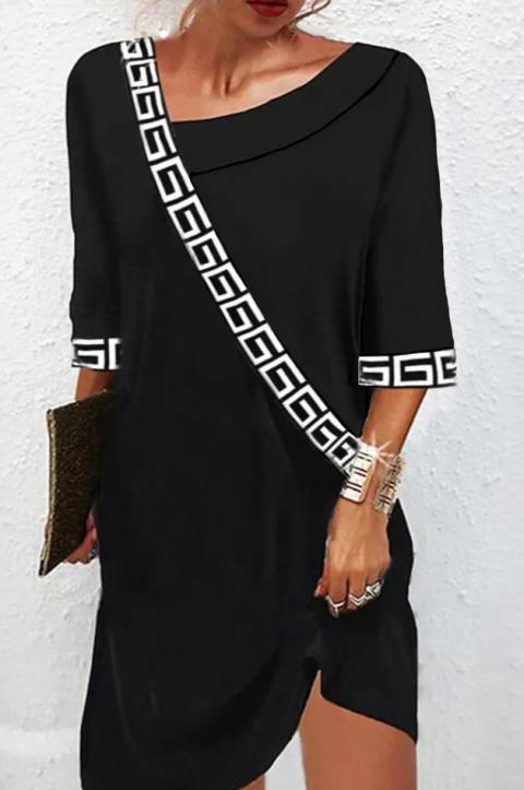 Κομψό φόρεμα με γεωμετρικό στάμπα, μαύρο