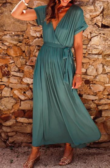 Πλισέ μάξι φόρεμα 19792, πράσινο