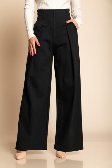 Κομψό μακρύ παντελόνι με ψηλή μέση 2036, μαύρο