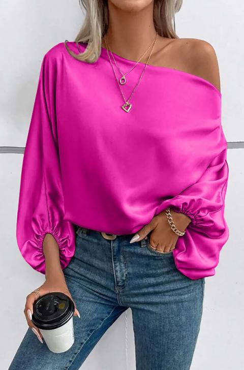 Κομψή μπλούζα με ασύμμετρη λαιμόκοψη, ροζ