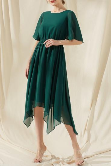 Μακρύ ασύμμετρο μίντι φόρεμα 19989, σκούρο πράσινο