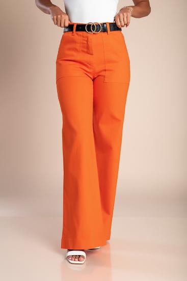 Βαμβακερό παντελόνι με φαρδιά μπατζάκια 50090, πορτοκαλί