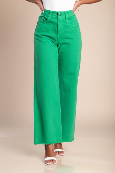 Βαμβακερό παντελόνι με φαρδιά μπατζάκια 60360, πράσινο