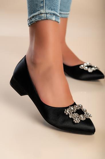 Παπούτσια με διακοσμητική καρφίτσα MS19024, μαύρα