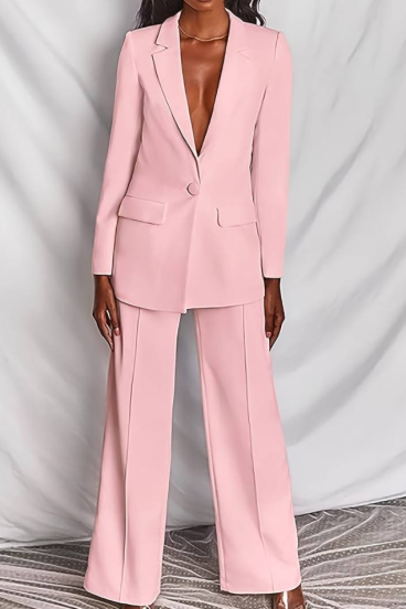 Κομψό μονόχρωμο σετ παντελόνι & σακάκι 20284, απαλό ροζ