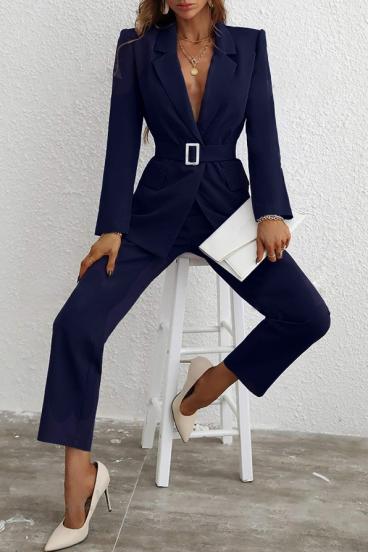 Κομψό μονόχρωμο σετ παντελόνι & σακάκι  20287, σκούρο μπλε