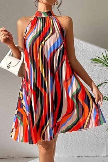 Μίνι φόρεμα πλισέ με στάμπα 20290, πολύχρωμο