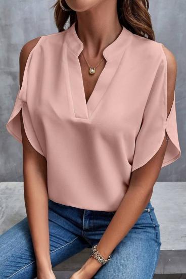 Κομψή φαρδιά μπλούζα με λαιμόκοψη "V" 20292, απαλό ροζ