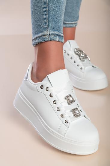Μοντέρνα sneakers με διακοσμητική λεπτομέρεια C2169, λευκό/ασημί