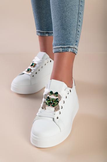 Μοντέρνα sneakers με διακοσμητική λεπτομέρεια C2169, λευκό/πράσινο