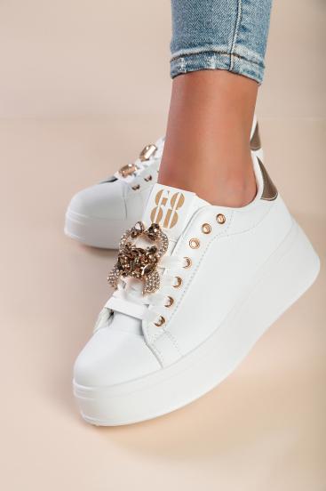Μοντέρνα sneakers με διακοσμητική λεπτομέρεια C2169, λευκό/χρυσό