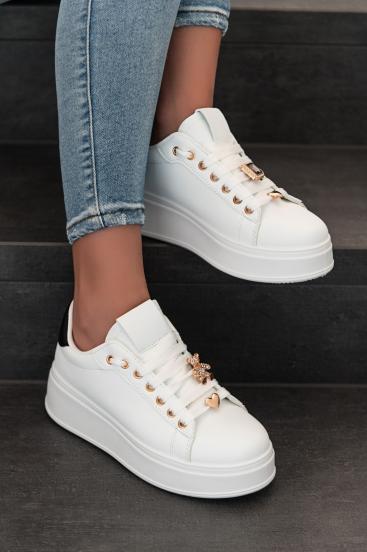 Μοντέρνα sneakers με διακοσμητική λεπτομέρεια C2168, λευκό/μαύρο