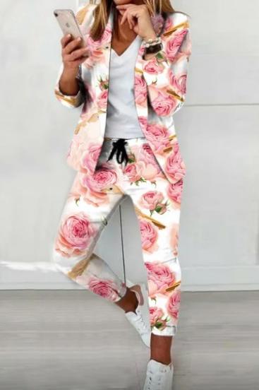 Floral Print Κομψό Σετ σακάκι και παντελόνι Estrena, Λευκό/Print