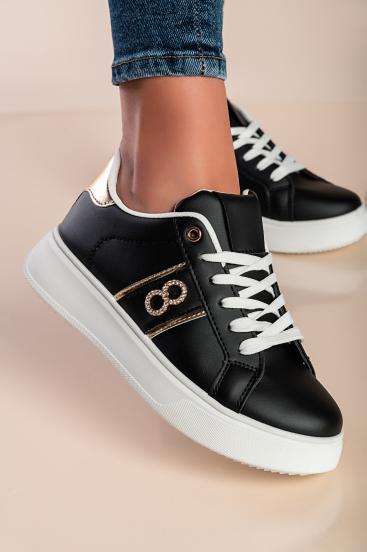 Μοντέρνα sneakers με διακοσμητική λεπτομέρεια AD871, μαύρο